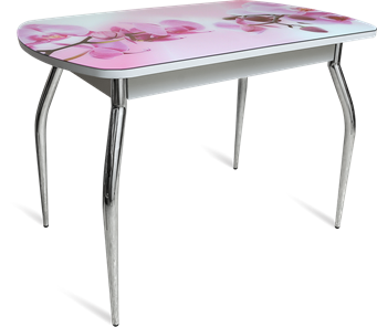 Кухонный стол ПГ-04 СТФ белое/орхидея/хром фигурные в Сызрани