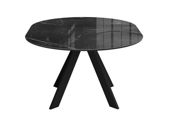 Стол раздвижной DikLine SFC110 d1100 стекло Оптивайт Черный мрамор/подстолье черное/опоры черные в Самаре