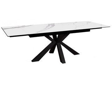 Керамический обеденный стол раздвижной DikLine SFE140 Керамика Белый мрамор/подстолье черное/опоры черные (2 уп.) в Самаре