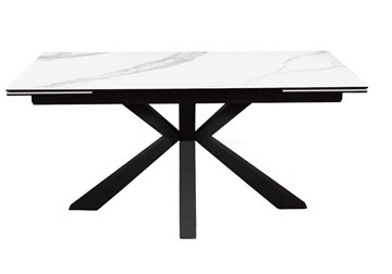 Керамический стол раздвижной DikLine SFE160 Керамика Белый мрамор/подстолье черное/опоры черные (2 уп.) в Самаре