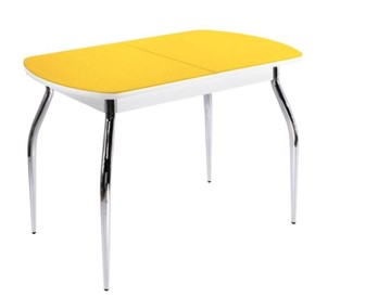 Обеденный стол ПГ-08 СТ2, белое/желтое стекло/35 хром гнутые металл в Самаре