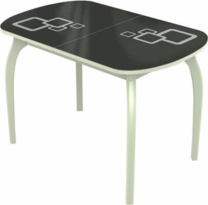 Кухонный раздвижной стол Ривьера мини дерево №1, Рисунок квадро (стекло черное/белый/белый) в Тольятти