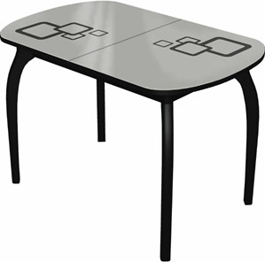 Овальный стол на кухню Ривьера мини дерево №1, Рисунок квадро (стекло белое/черный/черный) в Самаре