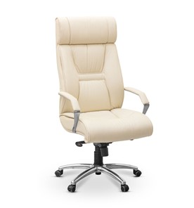 Офисное кресло для руководителя Олимп X (подлокотники хром) натуральная кожа с компаньоном / бежевая Savanna в Тольятти