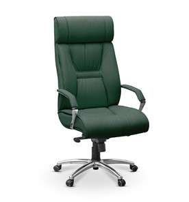 Кресло для руководителя Олимп X (подлокотники хром) натуральная кожа с компаньоном / зеленая NL30 в Тольятти