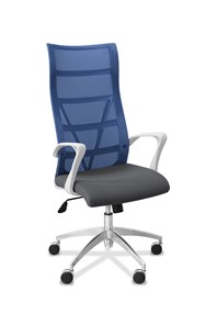 Кресло в офис Топ X белый каркас, сетка/ткань Bahama / синяя/серая в Тольятти