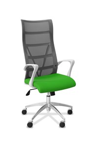 Кресло в офис Топ X белый каркас, сетка/ткань TW / серая/салатовая в Тольятти