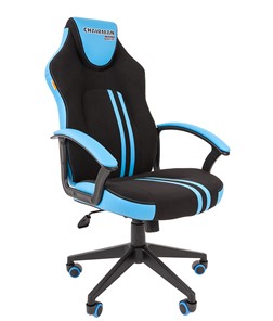 Кресло игровое CHAIRMAN GAME 26  Экокожа - Ткань стандарт. Черный/голубой в Самаре