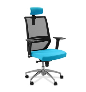 Кресло в офис Aero lux с подголовником, сетка/ткань TW / черная/голубая в Тольятти