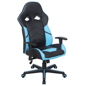 Кресло офисное BRABIX "Storm GM-006", регулируемые подлокотники, экокожа, черное/голубое, 532501 в Сызрани