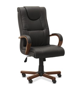 Офисное кресло Империя, натуральная кожа с компаньоном / черная/дерево - орех в Самаре