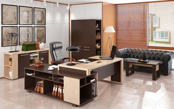 Кабинет руководителя ALTO с высоким шкафом для одежды, низким для документов и журнальным столиком в Сызрани