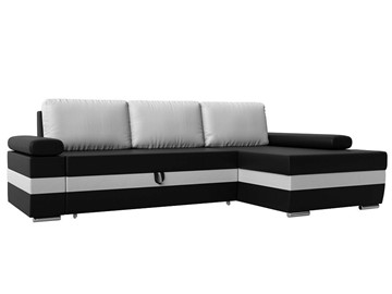 Угловой диван с оттоманкой Канкун, Черный/Белый (экокожа) НПБ в Тольятти