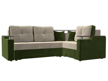 Угловой диван для гостиной Комфорт, Бежевый/Зеленый (микровельвет) в Самаре