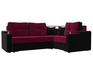 Угловой диван для гостиной Комфорт, Бордовый/Черный (микровельвет) в Тольятти