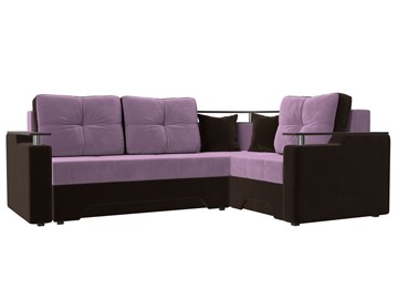 Угловой диван для гостиной Комфорт, Сиреневый/Коричневый (микровельвет) в Тольятти