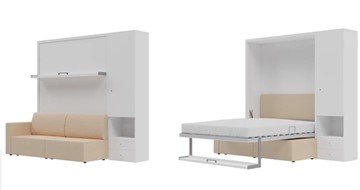 Шкаф-кровать трансформер Кровать-трансформер Smart (ШП+КД 1600), шкаф правый, левый подлокотник в Тольятти