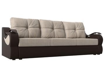 Прямой диван Меркурий еврокнижка, Бежевый/коричневый (рогожка/экокожа) в Тольятти