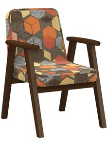 Мягкое кресло Ретро ткань геометрия коричневый, каркас орех в Тольятти