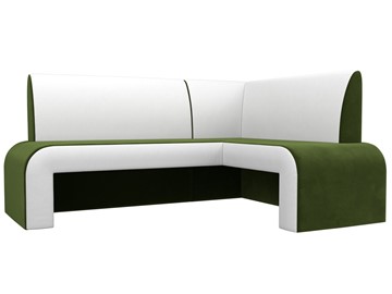 Кухонный диван Кармен угловой, Зеленый/Белый (микровельвет/экокожа) в Тольятти