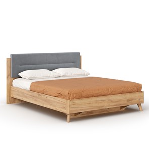 Спальная кровать Марта-2 1600 ЛД 406.120 (с основанием и мягкой накладкой, линейная утяжка Neo 25), Дуб Золотой/Глубокий серый в Самаре