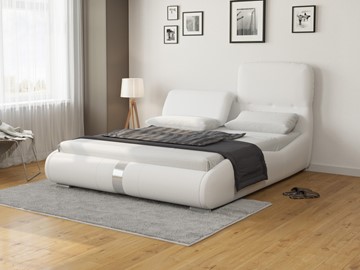 Кровать с мягким изголовьем Лукка 160х200, Экокожа (Белый) в Самаре