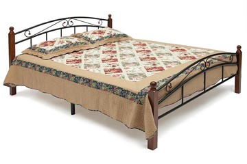 Кровать с основанием AT-8077 дерево гевея/металл, 160*200 см (middle bed), красный дуб/черный в Тольятти