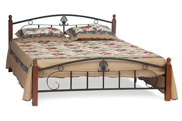 Кровать с основанием РУМБА (AT-203)/ RUMBA дерево гевея/металл, 140х200 см (double bed), красный дуб/черный в Тольятти