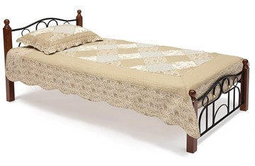 Кровать односпальная AT-808 дерево гевея/металл, 90*200 см (Single bed), красный дуб/черный в Самаре