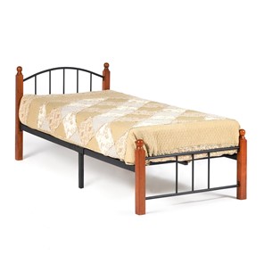 Кровать односпальная AT-915 дерево гевея/металл, 90*200 см (Single bed), красный дуб/черный в Самаре