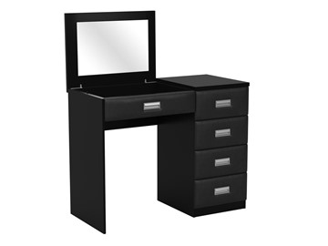 Столик косметический Como/Veda, с зеркалом, 4 ящика, правый, ЛДСП черный/экокожа черная в Сызрани