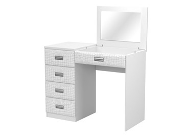 Косметический столик Como/Veda, с зеркалом, 4 ящика, левый, ЛДСП белый/кайман белый в Тольятти