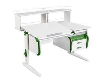 Детский стол-трансформер 1/75-40 (СУТ.25) + Polka_zz 1/600 (2 шт.) + Tumba 3  белый/белый/Зеленый в Сызрани