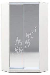 Шкаф 2200х1103, ХИТ У-22-4-66-05, бабочки, 2 зеркала, белая шагрень в Самаре