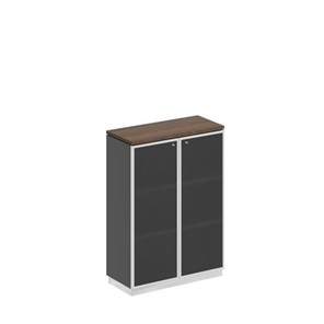 Шкаф для документов средний со стеклянными дверьми в рамке Bravo, дуб гладстоун/антрацит премиум (90х40х124,6) в Самаре