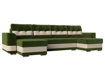 П-образный диван Честер, Зеленый/бежевый (вельвет/экокожа) в Самаре