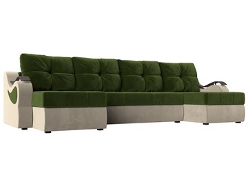 П-образный диван Меркурий П, Зеленый/бежевый (вельвет) в Самаре