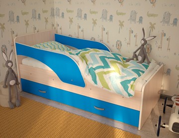 Детская кровать с ящиками Максимка, корпус Млечный дуб, фасад Синий в Тольятти - предосмотр