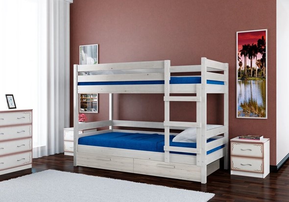 Кровать в детскую Джуниор двухъярусная с ящиками (Белый Античный) в Тольятти - изображение