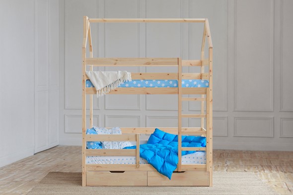 Двухъярусная детская кровать Домик с ящиками, без покраски в Самаре - изображение
