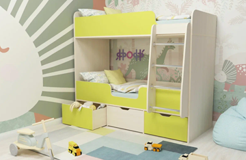 Детская 2-ярусная кровать Малыш двойняшка 70х160, корпус Дуб молочный, фасад Лайм в Самаре - предосмотр