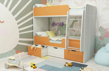 Детская 2-х ярусная кровать Малыш двойняшка 70х160, корпус Винтерберг, фасад Оранжевый в Тольятти - предосмотр