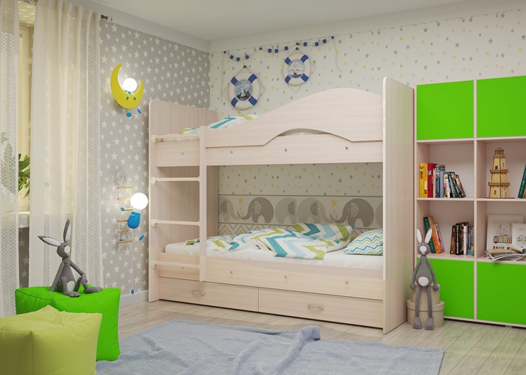 Детская двухъярусная кровать Мая на щитах, цвет Млечный дуб в Сызрани - изображение 2