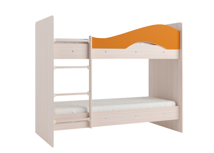 Двухэтажная детская кровать Мая на щитах со шкафом и ящиками, корпус Млечный дуб, фасад Оранжевый в Тольятти - изображение 2