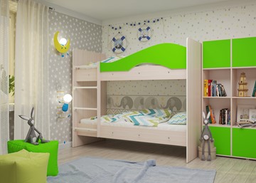 Детская двухъярусная кровать Мая на щитах со шкафом и ящиками, корпус Млечный дуб, фасад Салатовый в Тольятти - предосмотр 2
