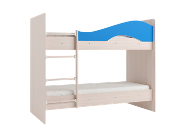 Детская 2-этажная кровать Мая на щитах со шкафом и ящиками, корпус Млечный дуб, фасад Синий в Тольятти - предосмотр 1