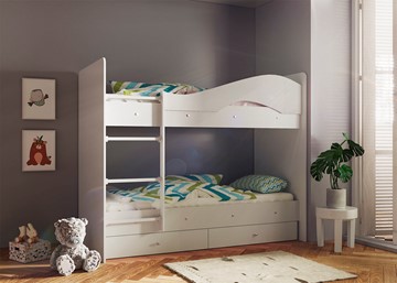 Детская двухэтажная кровать Мая с 2 ящиками на щитах, цвет Млечный дуб в Тольятти