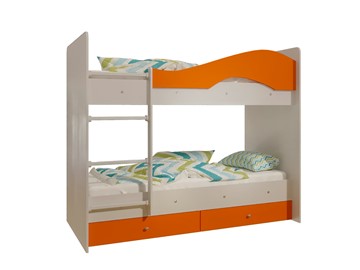 Детская 2-х ярусная кровать Мая с 2 ящиками на щитах, корпус Млечный дуб, фасад Оранжевый в Сызрани - предосмотр 4