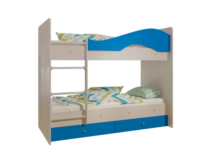 Двухэтажная кровать Мая с 2 ящиками на щитах, корпус Млечный дуб, фасад Синий в Сызрани - изображение 4