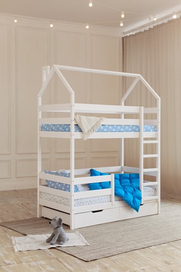 Детская двухэтажная кровать Домик с ящиками, цвет белый в Тольятти - изображение 6